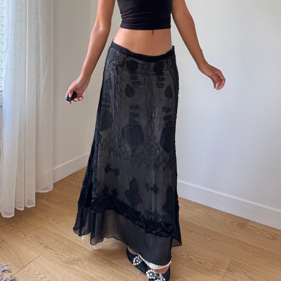 Vintage Italian 100% Silk Sheer-Overlay Maxi Skirt (Small) - Picture 1 of 8